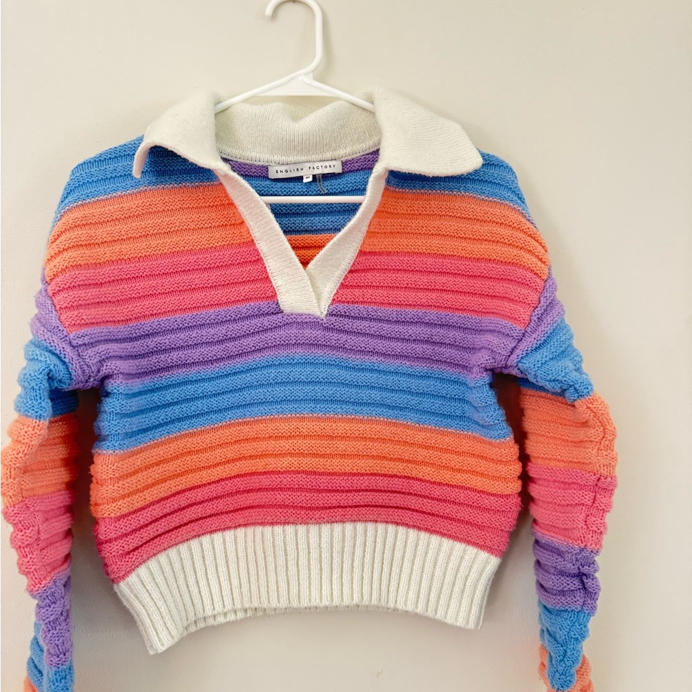 English Factory Blue and Pink V-Neck Sweater